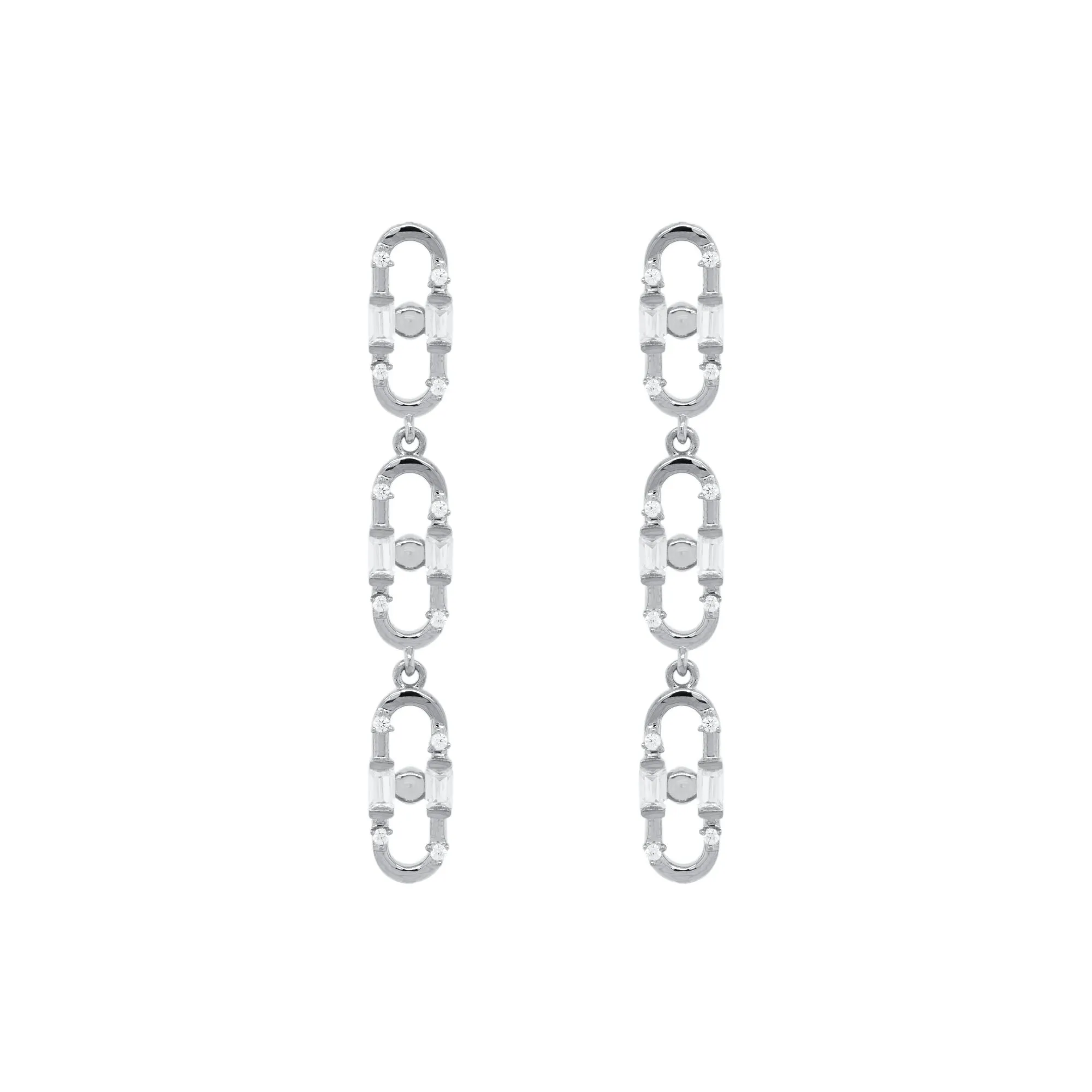 Baguette Paper Clip Black Ruthenium on Silver Earrings w. Zirconia