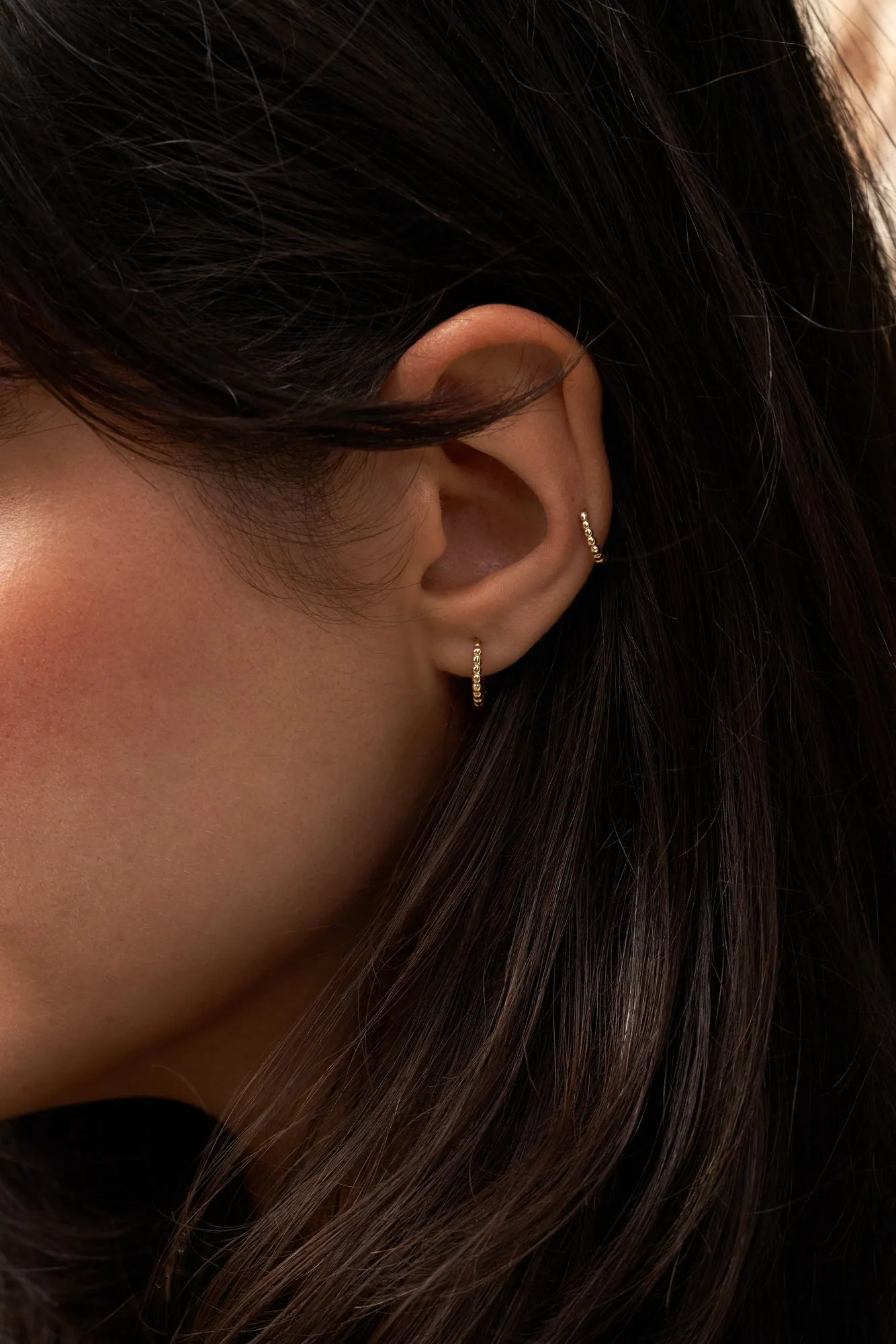 Beaded 14K 10mm Gold Hoops