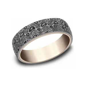 Benchmark 6.5mm 14K Rose Gold & Tamascus Wave Design Wedding Band