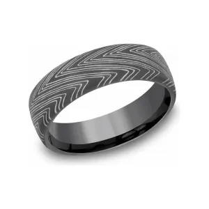 Benchmark 6.5mm Herringbone Design Tamascus Wedding Band