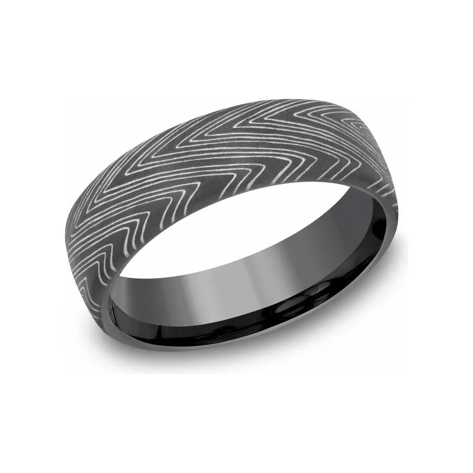Benchmark 6.5mm Herringbone Design Tamascus Wedding Band