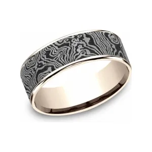 Benchmark 7.5mm 14K Rose Gold & Tamascus Torsion Design Wedding Band
