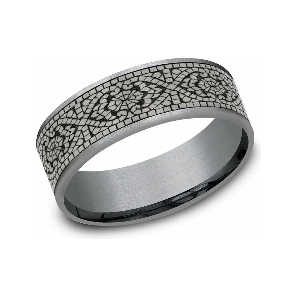 Benchmark 7.5mm Mosaic Pattern Tantalum Wedding Band