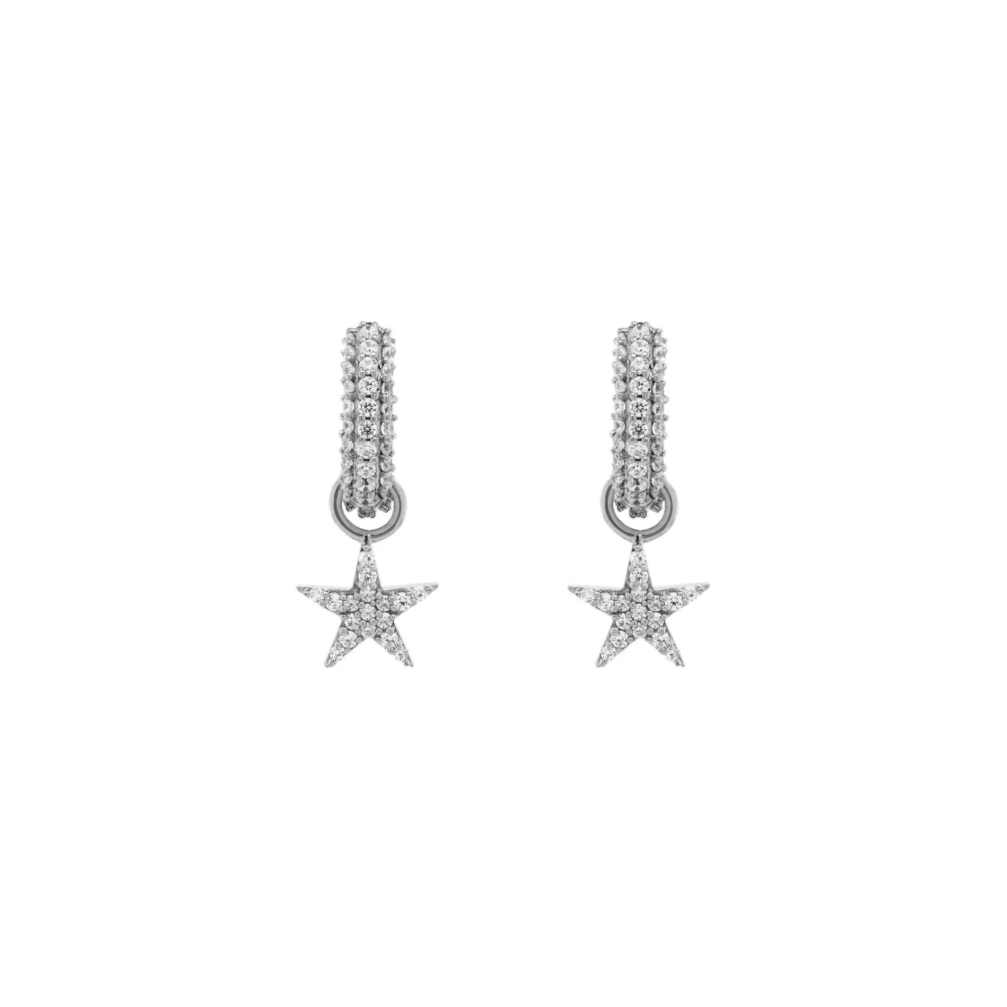 Black Ruthenium on Silver Huggie w. Star Pendants