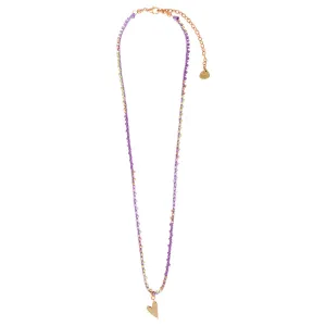 Breaded Heart Charm Necklace ~ Purple