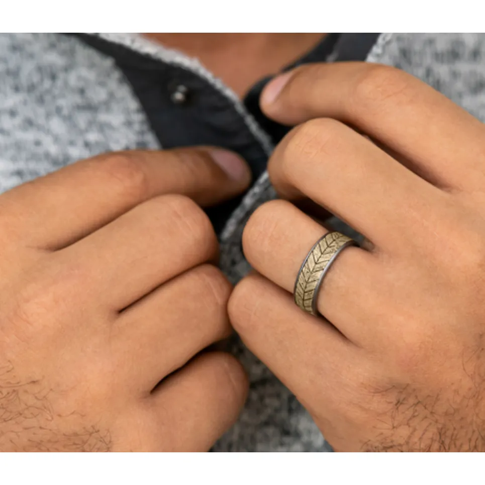 Brook & Branch "The Chevron" 14K Yellow Gold & Tantalum Wedding Band