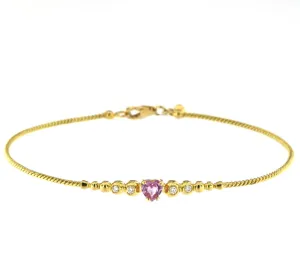 Bubble 18K Gold Bracelet w. Diamonds & Pink Sapphire