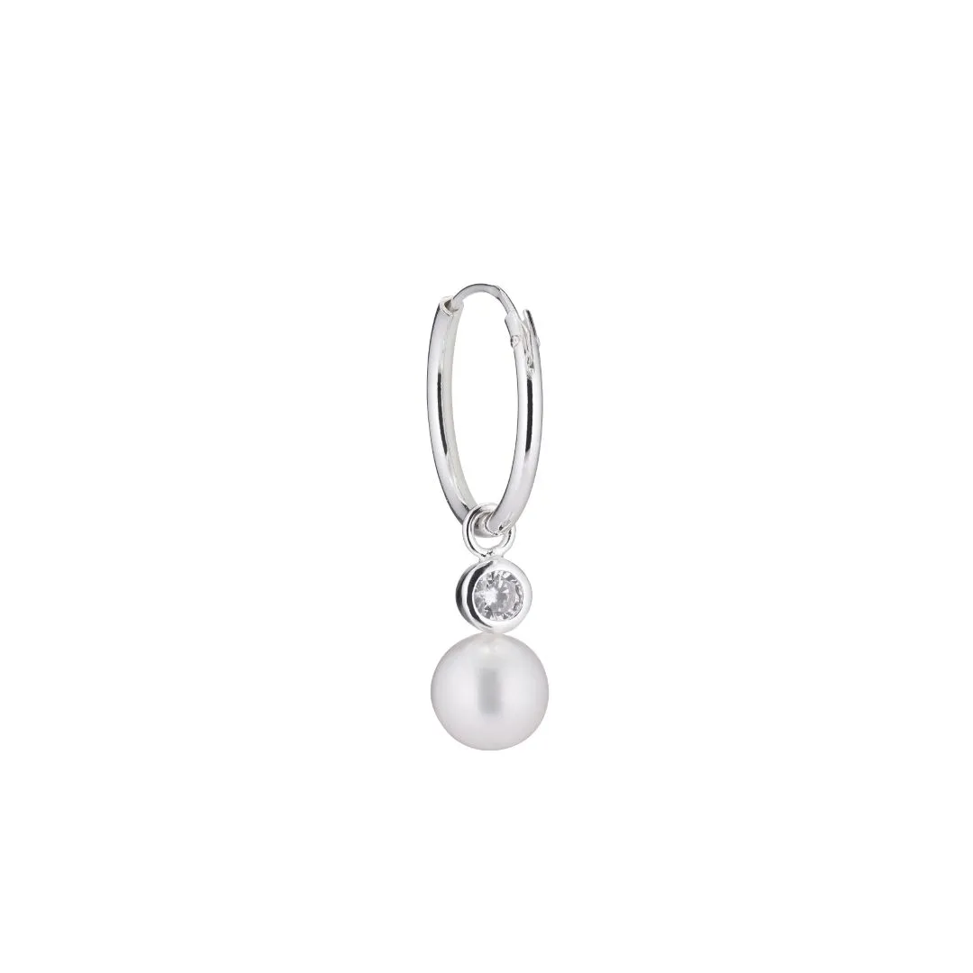 Bubble Silver Hoop w. White Pearl & Zirconia