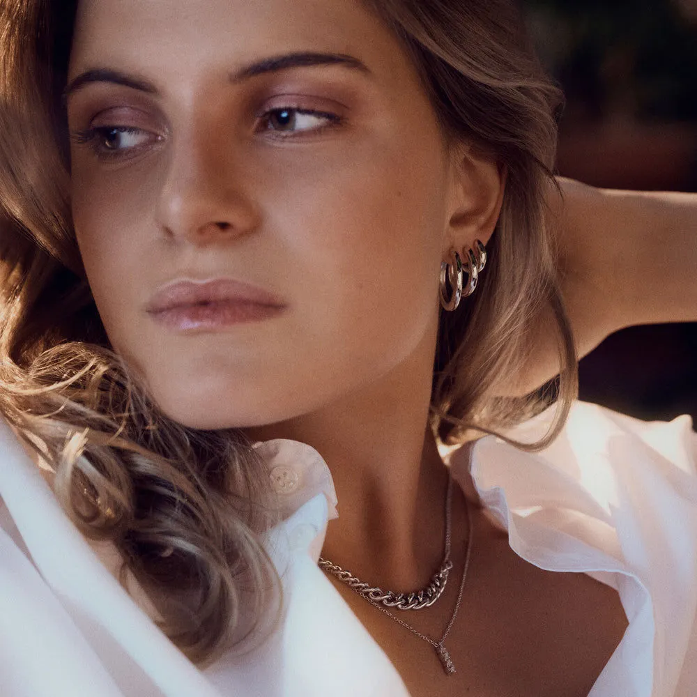 Carrara Pianura Large Silver Hoops