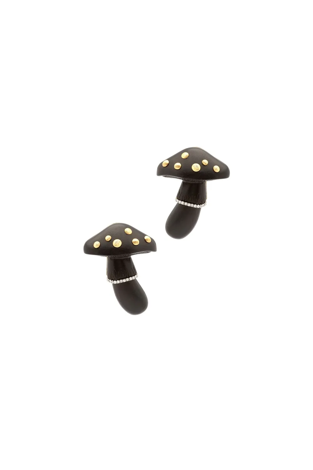Carved Wood Mushroom Black 18K Gold Earrings
