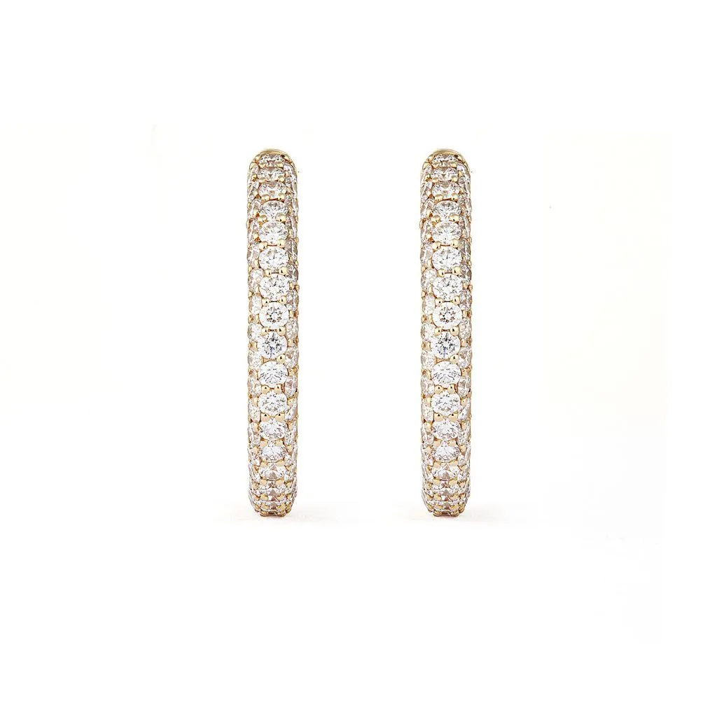 Classic Pavé 21 mm 18K Gold Hoops w. Diamonds