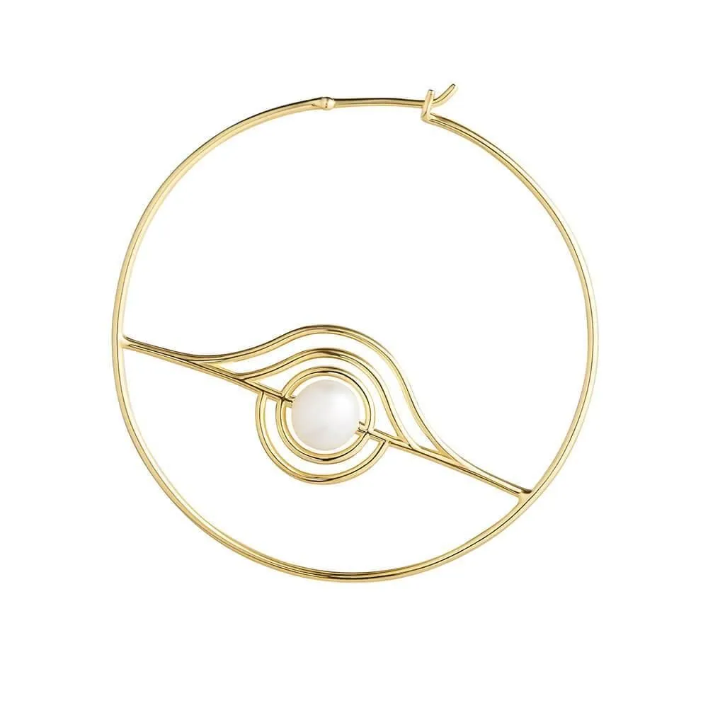 Cosmo Blazar Hoop 18K Gold Plated Hoops w. Pearl