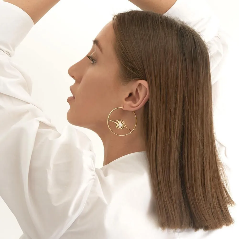 Cosmo Blazar Hoop 18K Gold Plated Hoops w. Pearl
