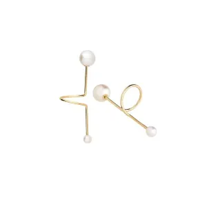 Cosmo Spiral 18K Gold Earrings w. Pearl