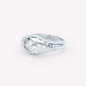 Curve Scattered Signet 18K Whitegold Ring w. Diamonds