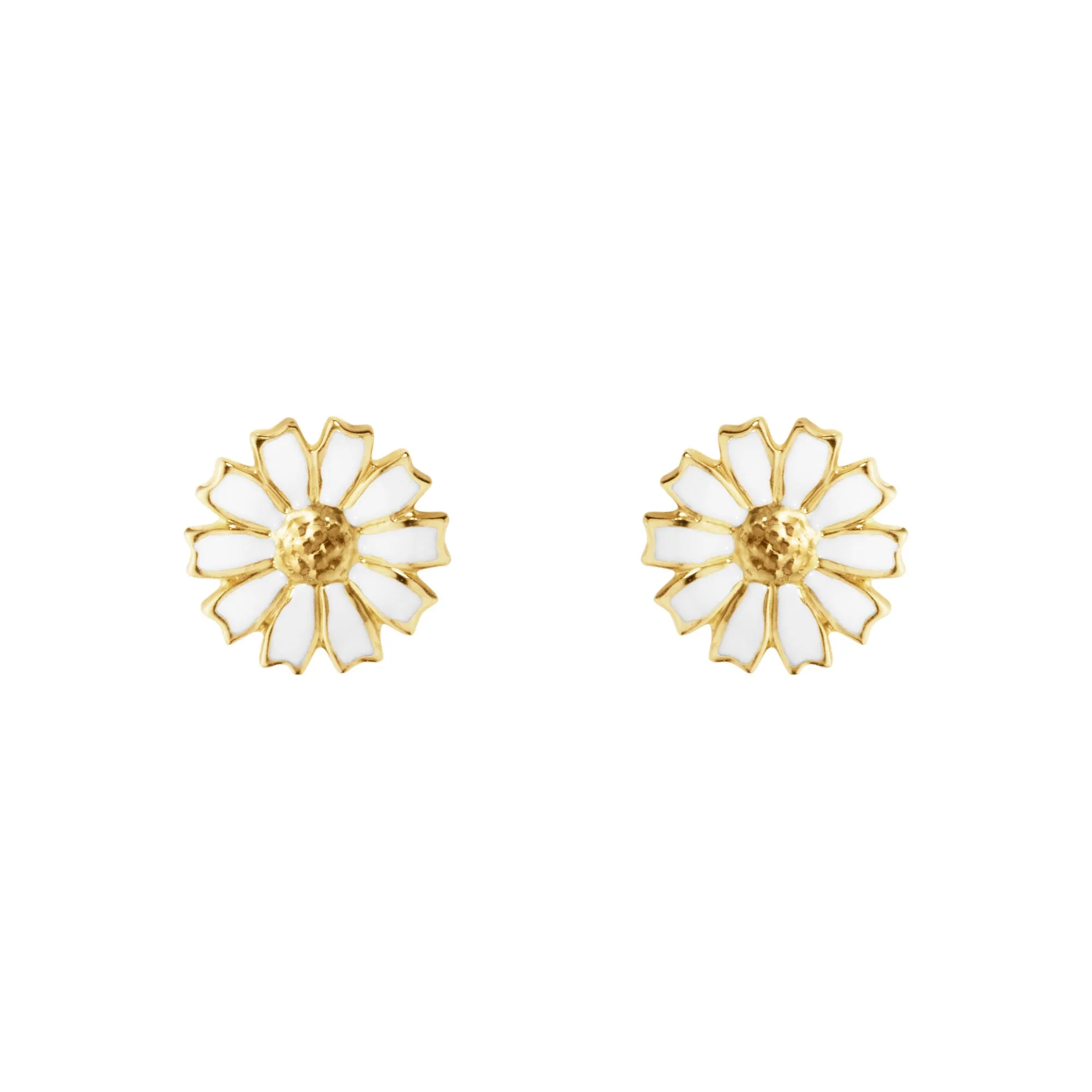 Daisy 7 mm Gold Plated Earrings w. White Enamel