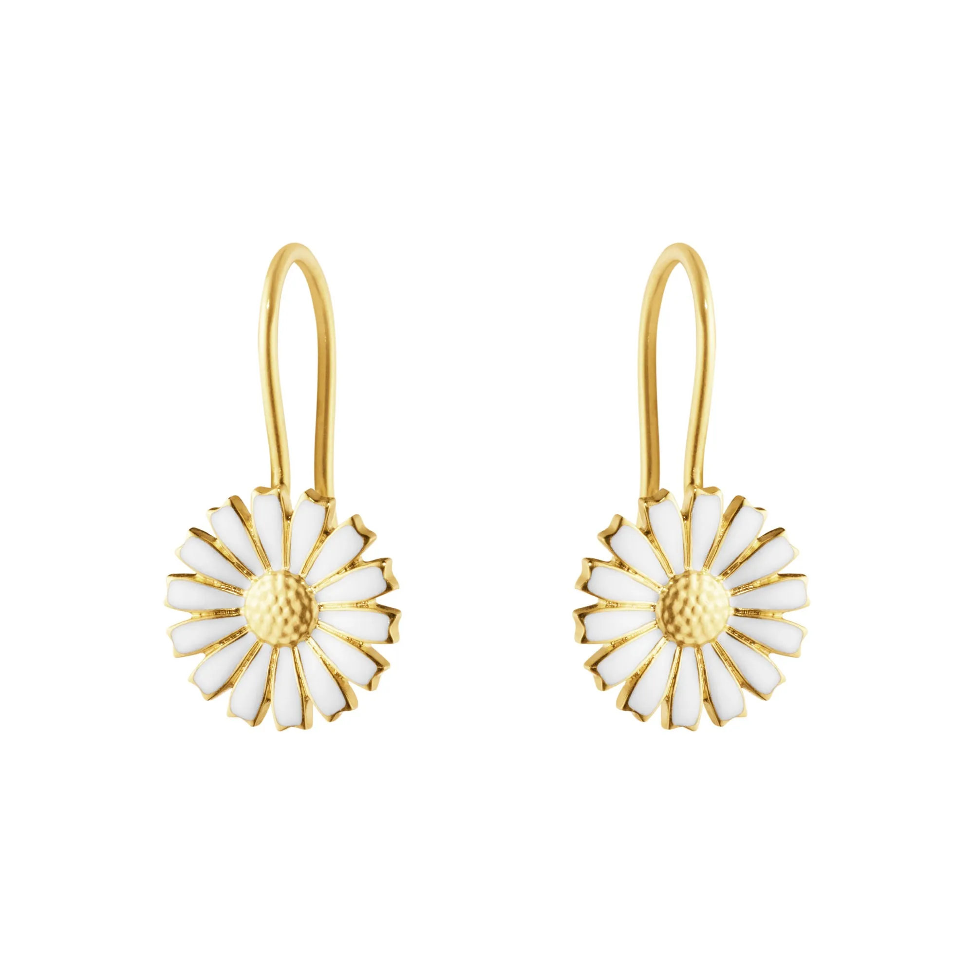 Daisy Hook Gold Plated Earrings w. White Enamel