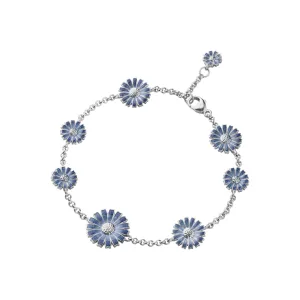 Daisy Seven Flower Silver Bracelet w. Blue Enamel