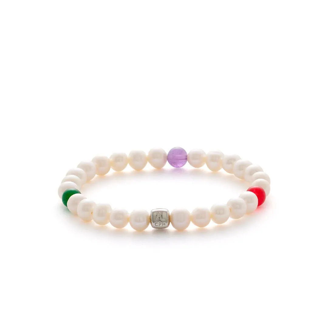 Davos (6mm) Silver Bracelet w. Pearls, Jade & Amethyst