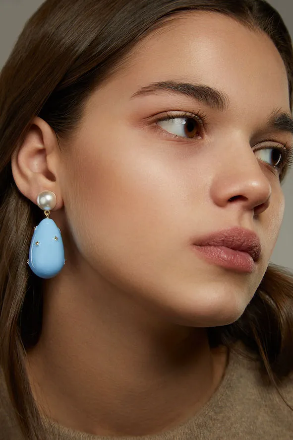 Drop Baby Blue stars & White Gold Plated Earrings