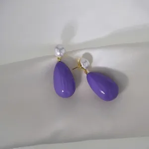 Drop Light Purple & White Gold Plated Earrings w. Pearls