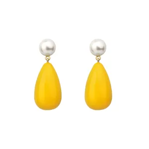 Drop Yellow & White Gold Plated Earrings w. Pearls