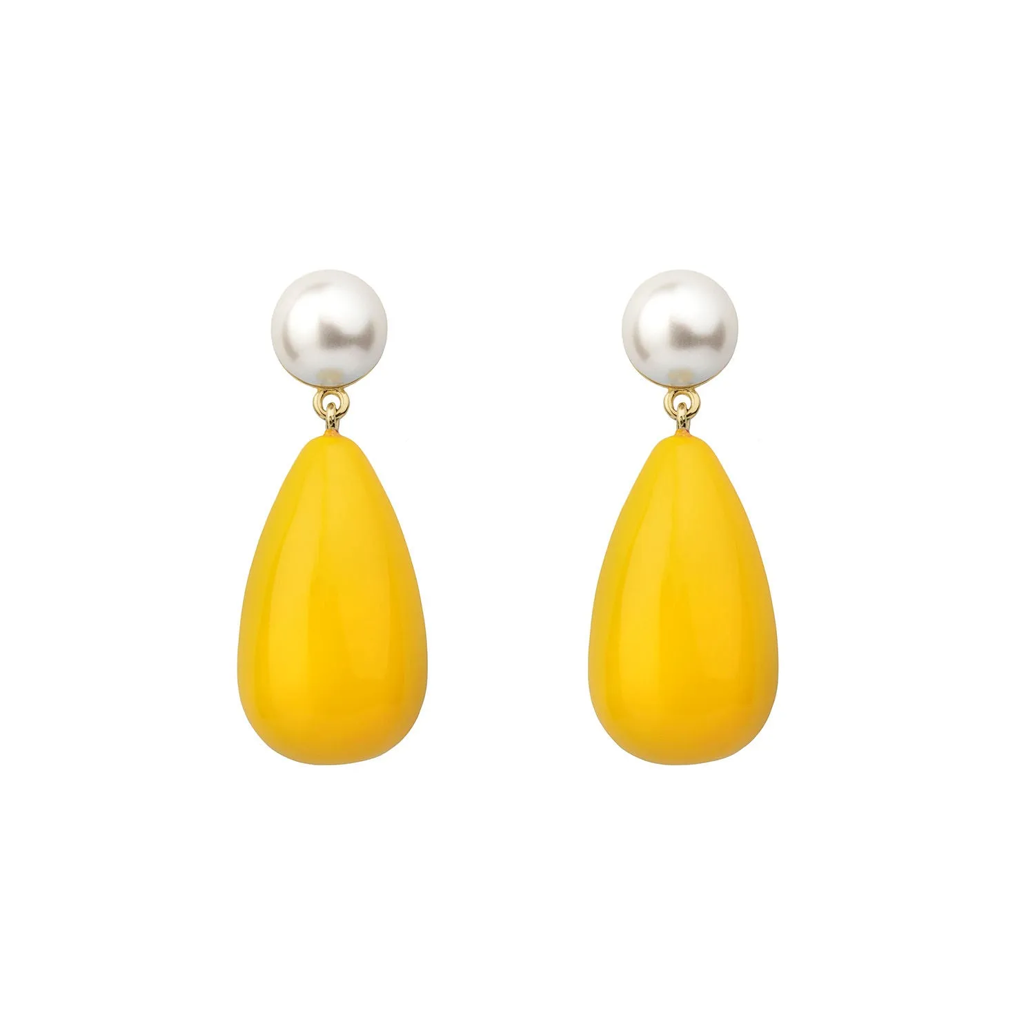 Drop Yellow & White Gold Plated Earrings w. Pearls