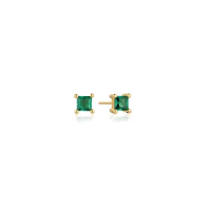Ellera 18K Gold Plated Studs w. Green Zirconia