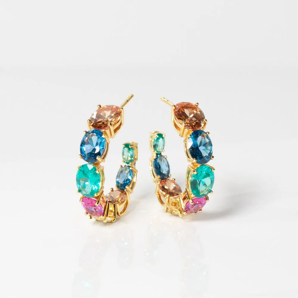 Ellisse Creolo 18K Gold Plated Hoops w. Zirconia