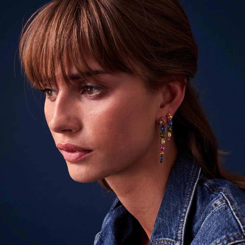 Ellisse Lungo Cinque 18K Gold Plated Earrings w. Colored Zirconias