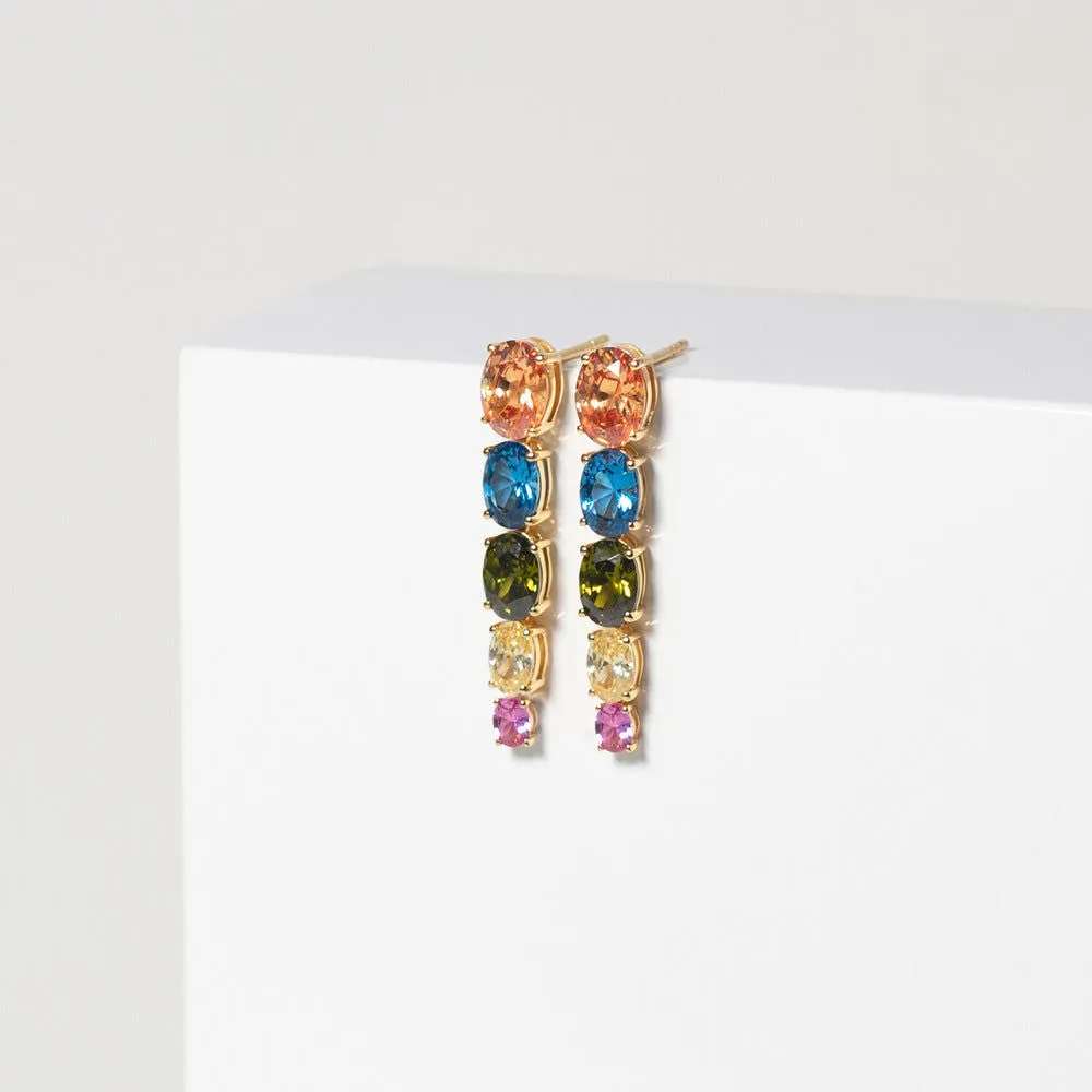 Ellisse Lungo Cinque 18K Gold Plated Earrings w. Colored Zirconias