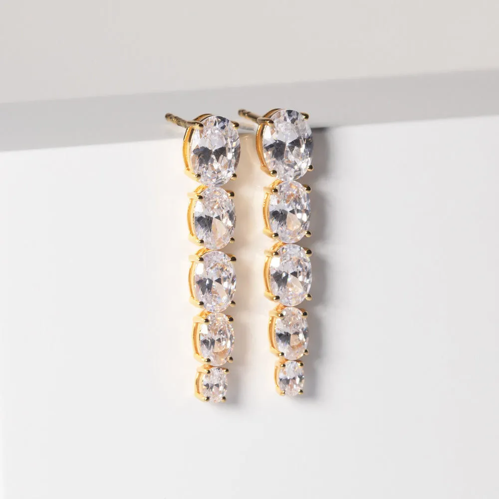 Ellisse Lungo Cinque 18K Gold Plated Earrings w. Zirconias