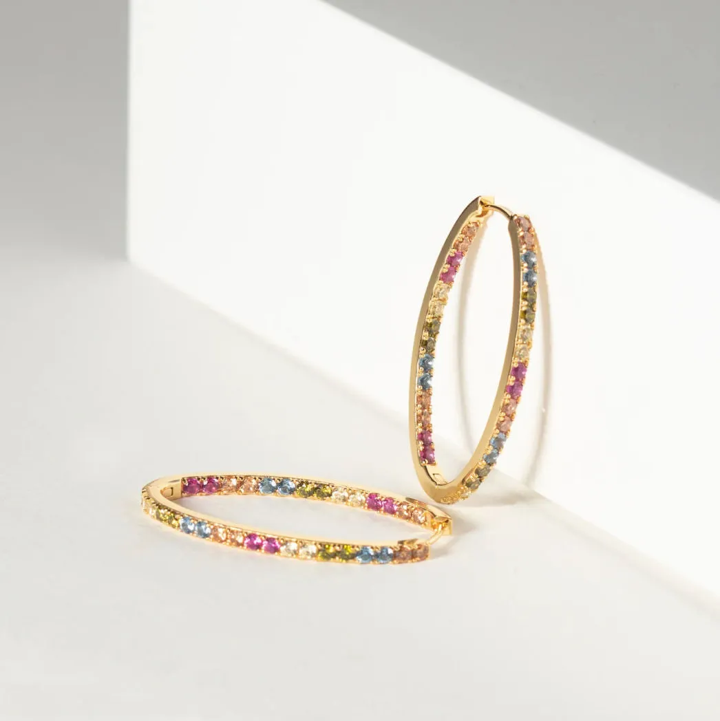 Ellisse Medio 18K Gold Plated Hoops w. Colored Zirconias