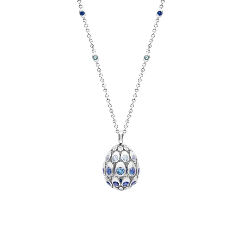 Fabergé Cosmic Curve 18ct White Gold 3.26ct Sapphire Egg Pendant