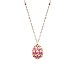 Fabergé Cosmic Curve 18k Rose Gold Ruby & Pink Sapphire Egg Pendant & Chain