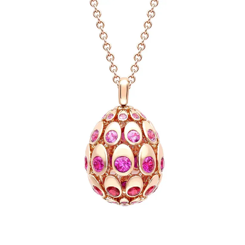 Fabergé Cosmic Curve 18k Rose Gold Ruby & Pink Sapphire Egg Pendant & Chain