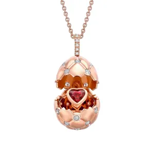 Faberge Treillage 18ct Rose Gold Diamond Ruby Heart Surprise Egg Pendant