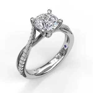 Fana 14K White Gold and Diamond Alternating Twist Band Engagement Ring