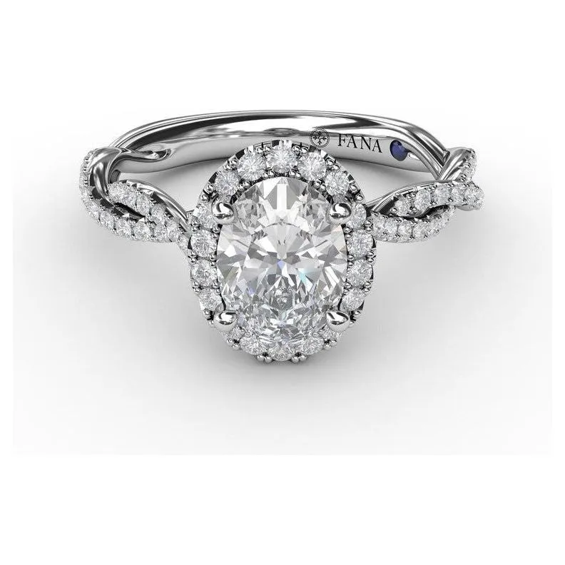 Fana 14K White Gold and Diamond Oval Halo Engagement Ring with Twist Band
