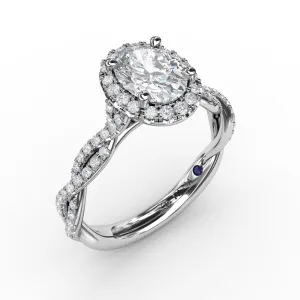 Fana 14K White Gold and Diamond Oval Halo Engagement Ring with Twist Band