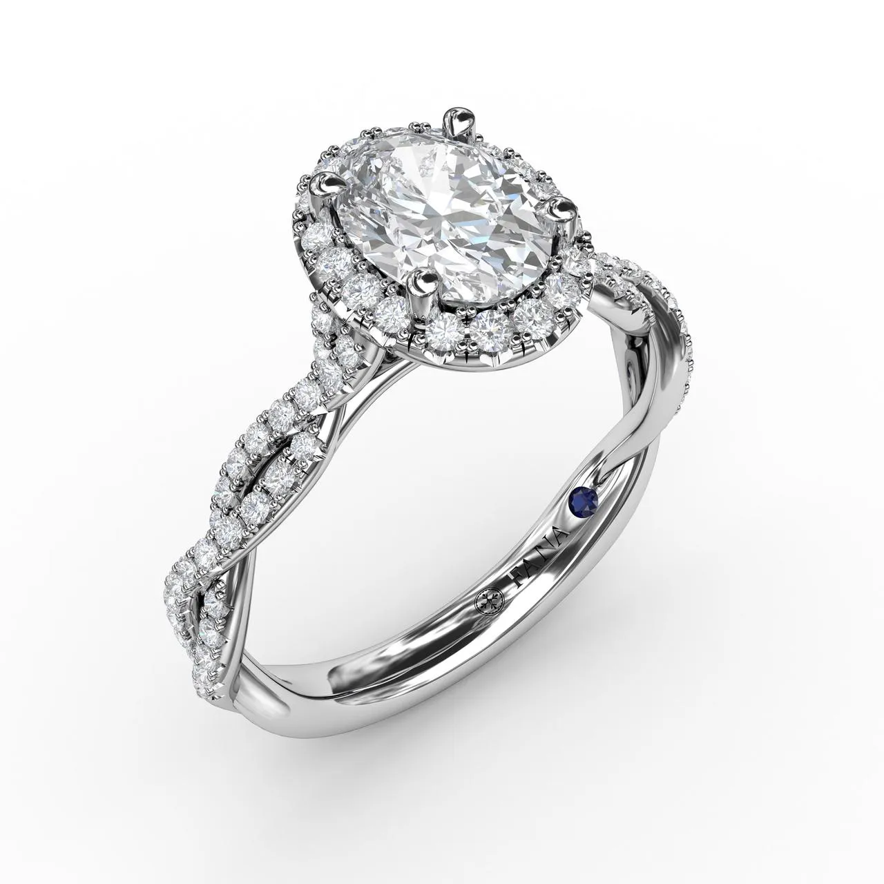 Fana 14K White Gold and Diamond Oval Halo Engagement Ring with Twist Band