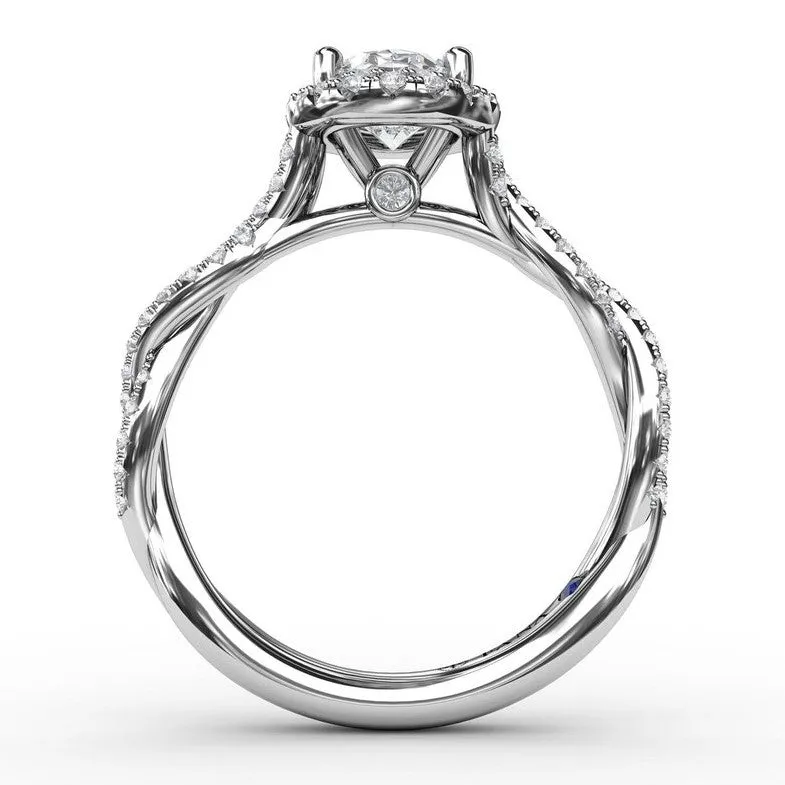 Fana 14K White Gold and Diamond Oval Halo Engagement Ring with Twist Band