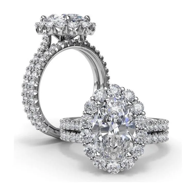 Fana 14K White Gold Diamond Floral Oval Halo Engagement Ring