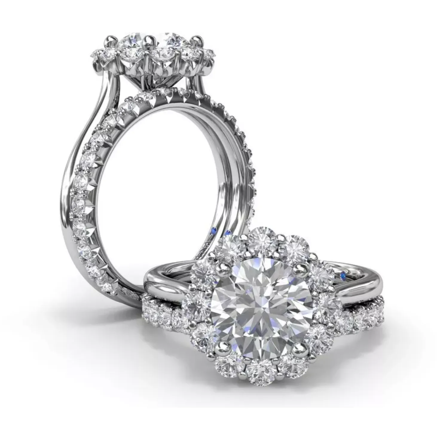 Fana 14K White Gold Floral Halo Diamond Engagement Ring