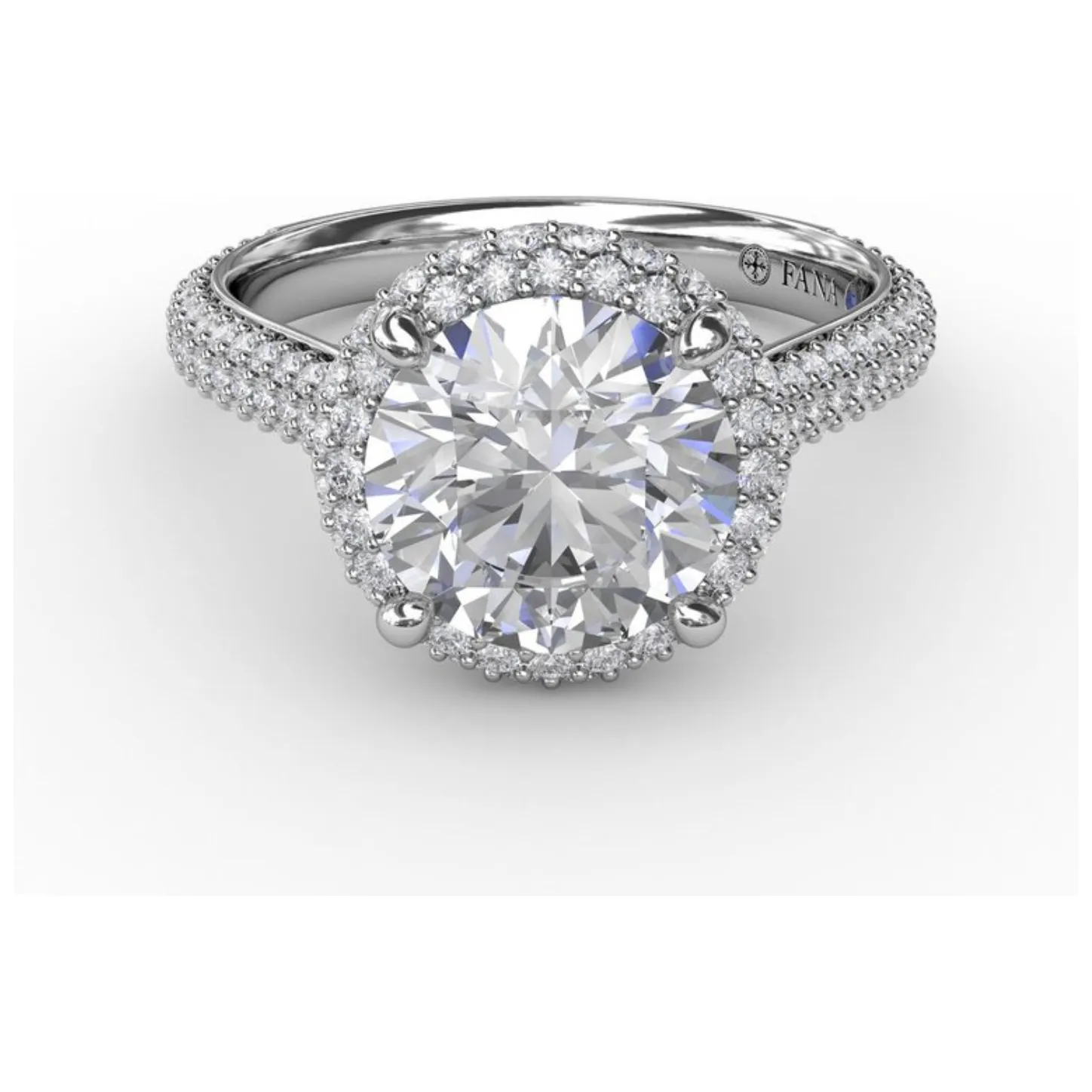 Fana 14K White Gold Pave Diamond Round Halo Engagement Ring