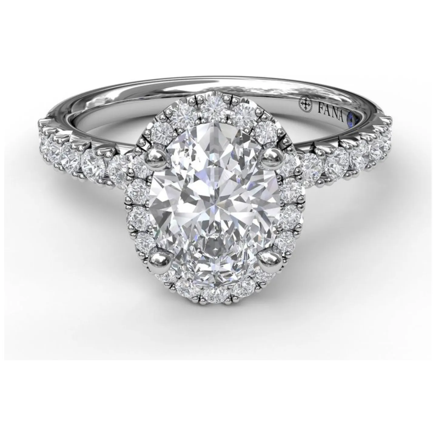 Fana 14K Whtie Gold and Diamond Oval Halo Engagement Ring