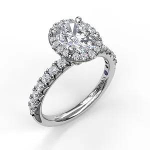 Fana 14K Whtie Gold and Diamond Oval Halo Engagement Ring