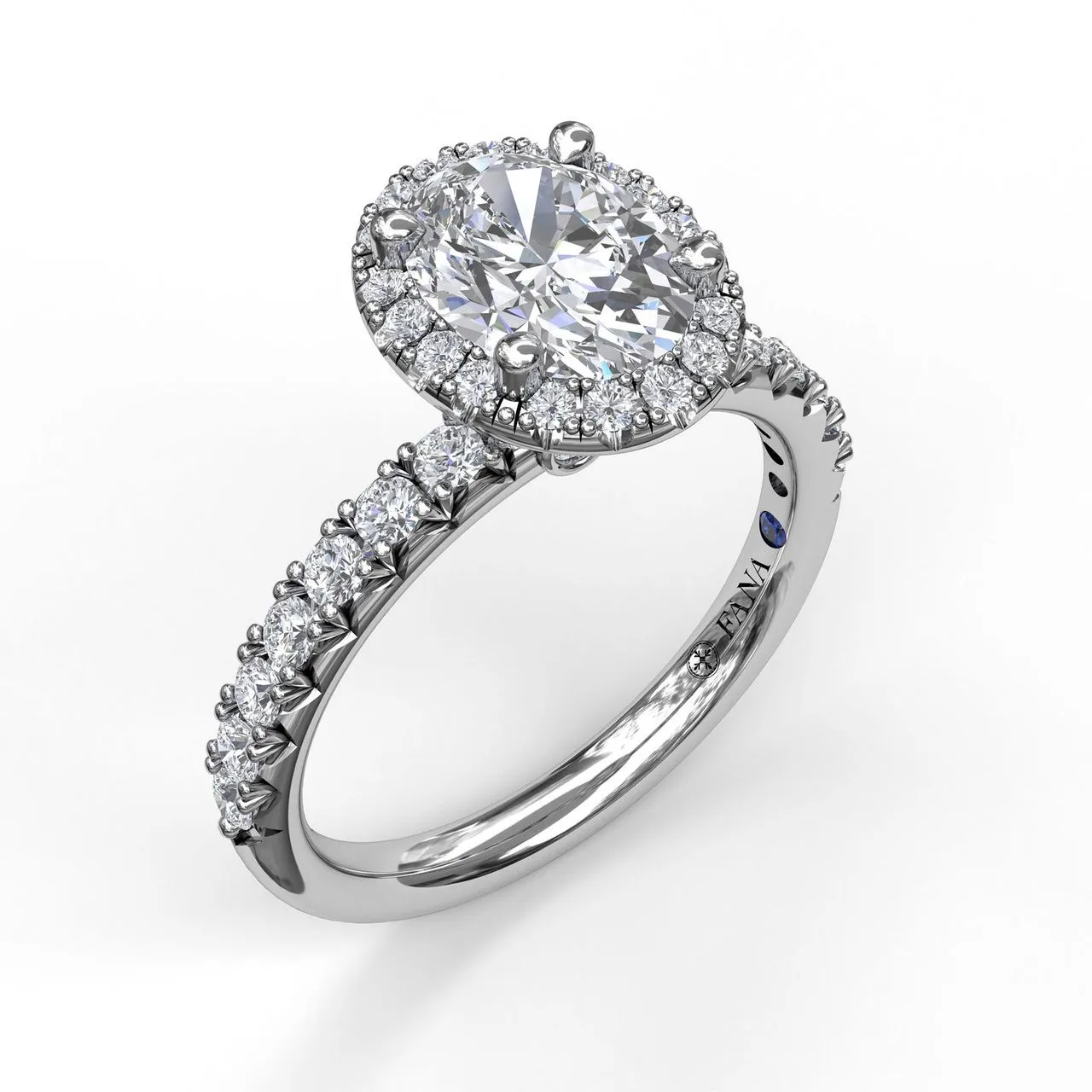 Fana 14K Whtie Gold and Diamond Oval Halo Engagement Ring
