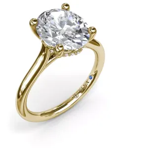Fana 14K Yellow Gold Oval Scalloped Hidden Halo Diamond Engagement Ring