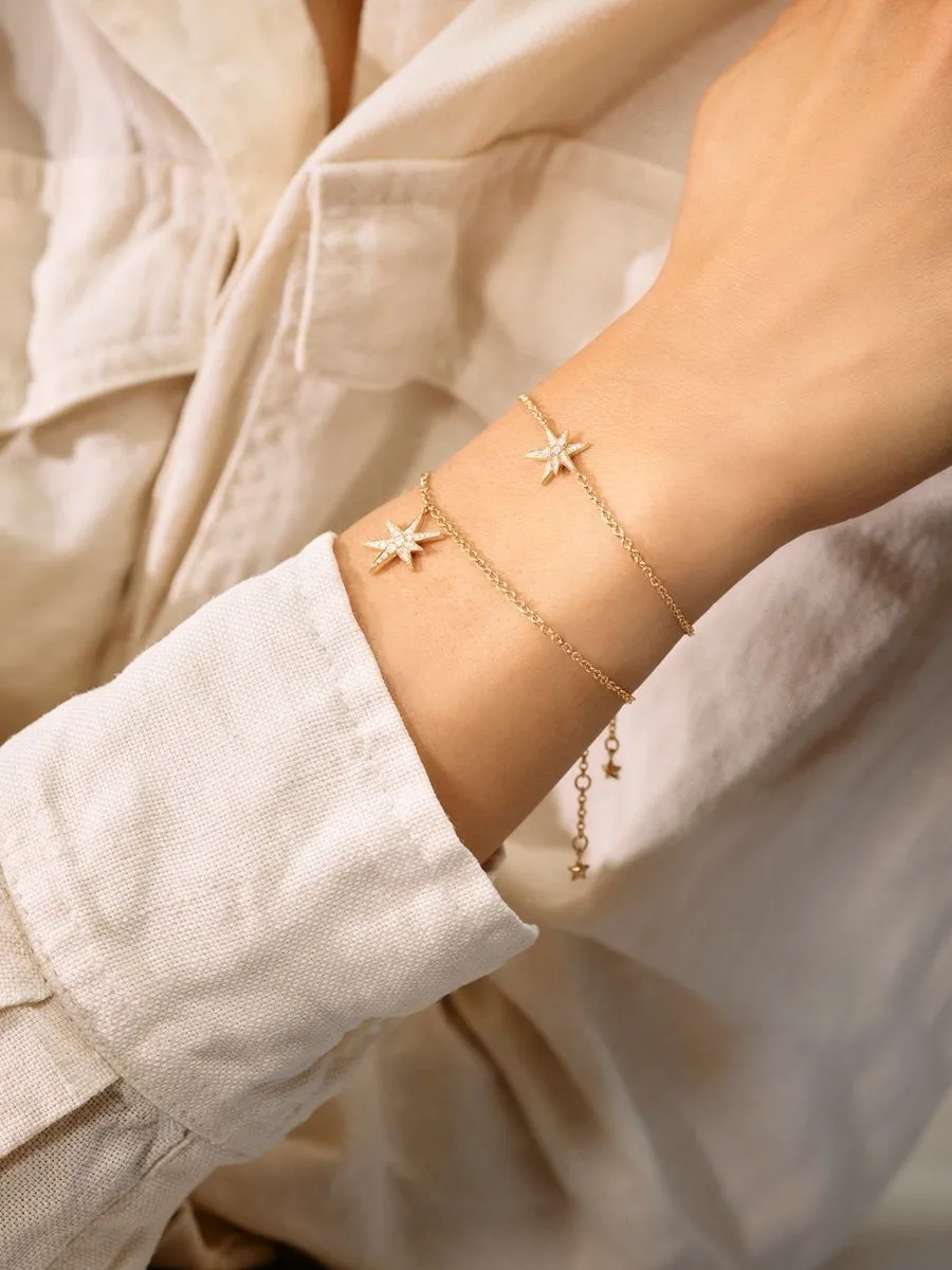 Funky Stars 18K Gold Bracelet w. 0.21ct Diamonds
